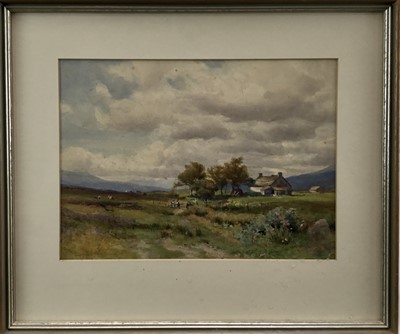 Lot 74 - Percy Dixon (1862-1924) watercolour, cottage in a landscape, signed.