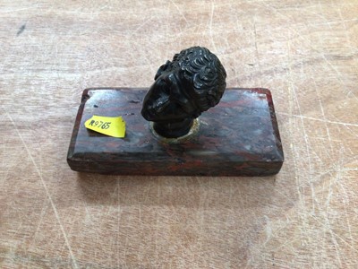 Lot 718 - Swiza clock, marble base paperweight and wooden snuff box
