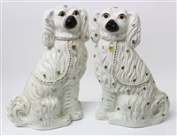 Lot 369 - Pair Victorian Staffordshire white spaniels...