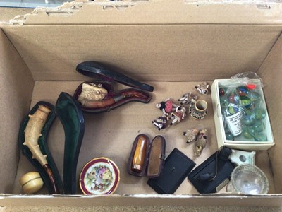 Lot 220 - Sundry items, including Victorian miniature bisque dolls, two Meerschaum pipes, a gold-mounted amber cheroot holder, etc