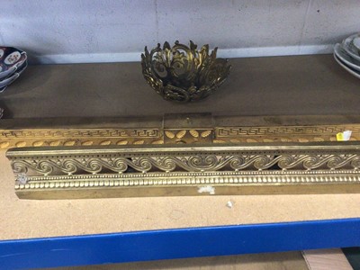 Lot 230 - Two part fenders, one with a scrollwork pattern and the other with Greek Key and Pinecone pattern, together with an ormolu light fitting