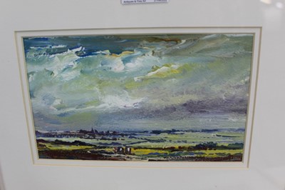 Lot 1004 - *Tom Keating (1917-1984) three oils on board - Extensive Landscapes, signed, 12cm x 20cm, each in glazed gilt frame