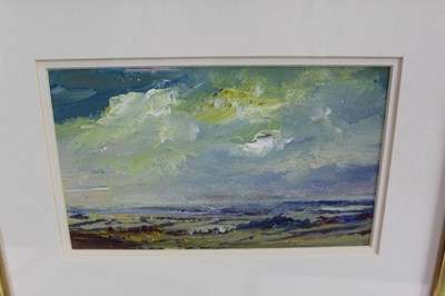Lot 1004 - *Tom Keating (1917-1984) three oils on board - Extensive Landscapes, signed, 12cm x 20cm, each in glazed gilt frame