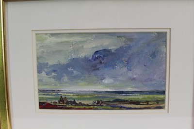 Lot 1004 - *Tom Keating (1917-1984) three oils on board - Extensive Landscapes, signed, 12cm x 20cm, each in glazed gilt frame