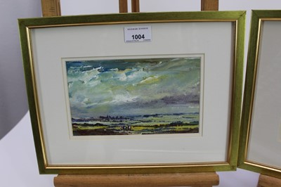Lot 1004 - *Tom Keating (1917-1984) three oils on board - Extensive Landscapes, signed, 12cm x 20cm, each in glazed gilt frame