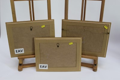 Lot 1004 - *Tom Keating (1917-1984) three oils on board - Extensive Landscapes, signed, 12cm x 20cm, each in glazed gilt frame