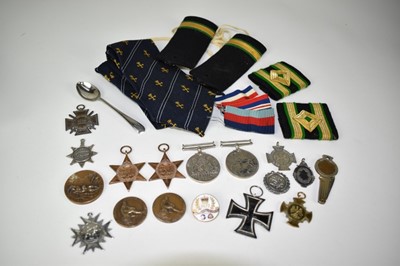 Lot 814 - First World War Imperial German Iron Cross, Second Class, Second World War medals- 1939-1945 star, France and Germany Star, Defence & War medals, silver fobs, medallions, silver shooting teaspoon etc