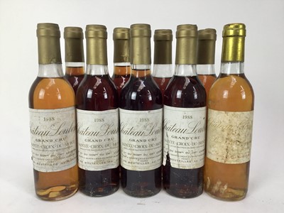 Lot 38 - Wine - eight half bottles, Chateau Loubens Grand Cru 1988 (four lacking labels), together with a bottle of Chateau Climens 1983 (9)