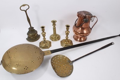 Lot 806 - Pair of early 18th century brass candlesticks other brass and copper