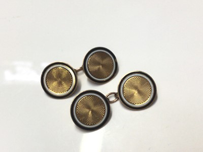 Lot 27 - Pair French gold round panel cufflinks with enamel borders