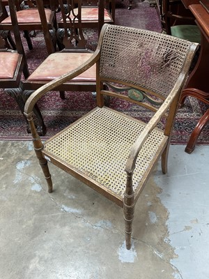 Lot 1349 - Regency style bergere open elbow chair with painted decoration