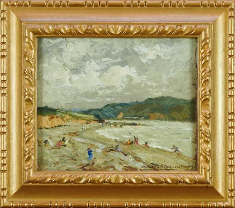 Lot 1050 - *Stuart Scott Somerville (1908-1983) pair of oils on board forming a panorama - Llandudno, signed and dated 1929, 25.5cm x 29.5cm, in glazed gilt frames