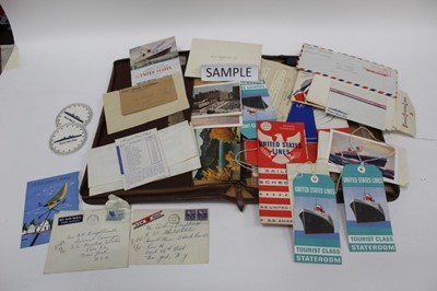 Lot 1429 - Brown leather satchel containing a collection of United States Lines Cruise ephemera from the 1950's