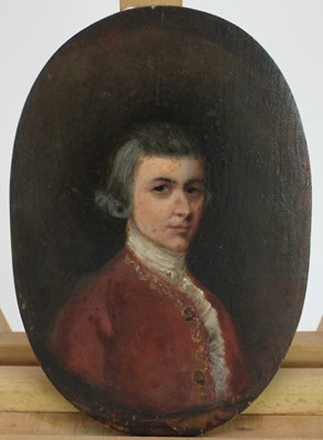 Lot 1138 - Irish School 19th Century oil on panel - Thomas Grey of Coleraine, 
oval, inscribed verso, 25cm x 17cm, unframed
