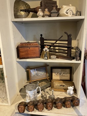 Lot 256 - George III tea caddy, Victorian novelty pipe stand pipe and sundry items