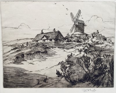 Lot 43 - Robert H. Smith, group of six signed black and white etchings to include views of Brixham, Lincoln, Surrey and others, mounted