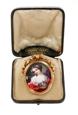Lot 460 - Fine 19th century Swiss gold and enamel  brooch retailed by Henry Capt, Genève