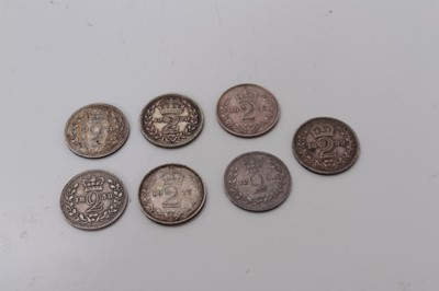 Lot 402 - G.B. - Mixed silver Maundy Two Pences to include Victoria YH 1838 GF, 1854 AVF, 1870 AEF, JH 1982 AEF, OH 1899 AEF, George V 1927 EF & 1930 GVF (7 coins)