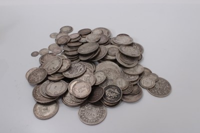 Lot 415 - G.B. - Mixed pre 1920 silver coins to include issues from the Reigns of George III, George IV, William IV Victoria, Edward VII and George V (N.B. Estimated face value £8.80, total weight 993gms) (Q...