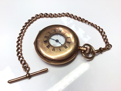Lot 49 - 9ct gold Waltham USA half hunter pocket watch on 9ct gold watch chain