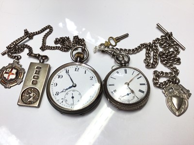 Lot 50 - Victorian silver cased fob watch on chain and silver cased pocket watch on chain