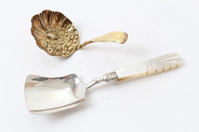 Lot 544 - George III silver gilt caddy spoon with embossed fruit bowl and fiddle handle- Birmingham 1813, maker Samuel Pemberton
