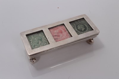 Lot 125 - Edwardian silver triple stamp box trough on ball feet with gilded interior, Birmingham 1906, William Harrison 8cm