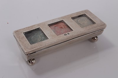Lot 126 - Victorian silver triple stamp box trough on ball feet, London 1899, 9.4 cm