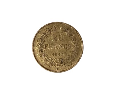 Lot 433 - France - Gold 20 Franc coin Louis Phillippe I 1843W AVF (1 coin)