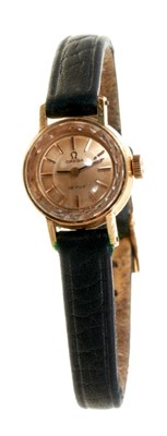 Lot 610 - 1960s ladies' Omega gold wristwatch on leather strap in original box