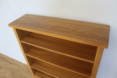 Lot 17 - Contemporary light oak open bookcase with adjustable shelves and two drawers below, 95cm wide, 28.5cm deep, 120cm high
