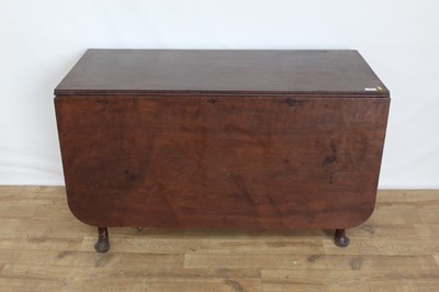 Lot 1354 - Nineteenth century mahogany drop leaf dining table on turned legs, opening to 154.5cm x 114cm