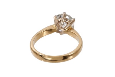 Lot 436 - Diamond single stone ring with a round brilliant cut diamond weighing approximately 2.24cts in six claw setting on 18ct yellow gold shank, accompanied by a gemological report by World Gemological I...