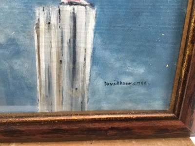 Lot 29 - David Lawrence, oil on artist board - A magpie on a post, signed, 20cm x 20cm.