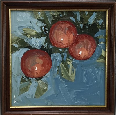 Lot 4 - Vivek Mandalia (Contemporary) oil on canvas - 'Orange Tree' signed, titled and dated 2022 verso, 29cm x 29cm, framed