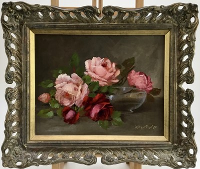 Lot 22 - Carl Holger Fischer (1885 - 1955) oil on canvas - A still life of roses in a bowl, signed, 28cm x35cm, framed.