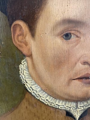 Lot 1194 - German School, mid 16th century, oil on panel - portrait of a Nobleman, titled and dated 1553. 55.5cm x 42cm, framed.