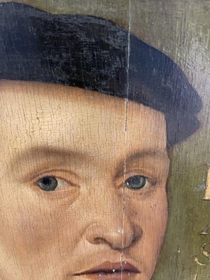 Lot 1194 - German School, mid 16th century, oil on panel - portrait of a Nobleman, titled and dated 1553. 55.5cm x 42cm, framed.