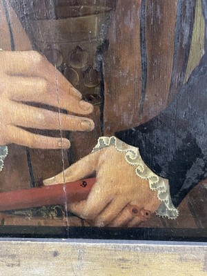 Lot 1194 - German School, mid 16th century, oil on panel - portrait of a Nobleman, titled and dated 1553. 55.5cm x 42cm, framed.