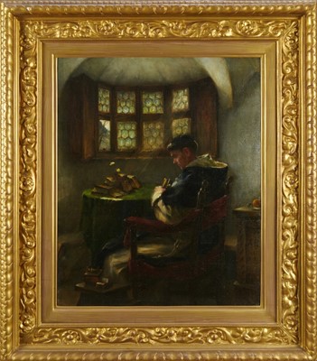Lot 1196 - German School, late 19th century, oil on canvas - Monk in an Interior, in gilt frame  
Provenance: bought out of Germany in 1938 by the vendors late parents thence by family descent