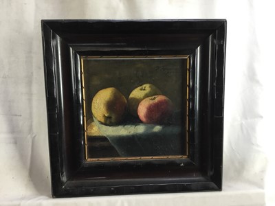 Lot 274 - Germa School, early 20th century, oil on board - still life apples, indistinctly signed, dated 1912, in gilt and ebonised frame