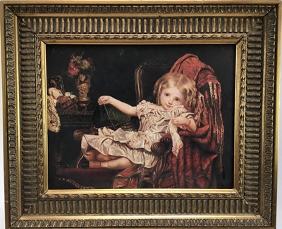 Lot 36 - Continental school mid 20th century, oil on board - portrait of a girl seated in a chair, 38cm x 29cm, framed