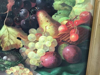 Lot 38 - After Edward Ladell oil on board - still life with fruit, signed A. Jemin?, 29cm x 39cm