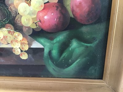 Lot 38 - After Edward Ladell oil on board - still life with fruit, signed A. Jemin?, 29cm x 39cm