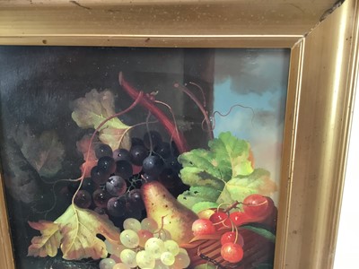 Lot 38 - After Edward Ladell oil on board - still life with fruit, signed A. Jemin?, 29cm x 39cm
