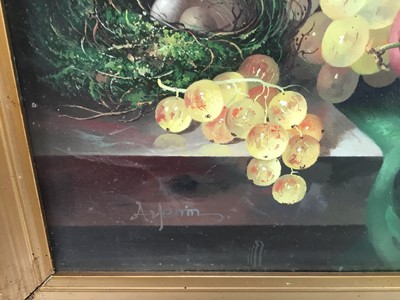Lot 38 - After Edward Ladell oil on board - still life with fruit, signed A. Jemin?, 29cm x 39cm