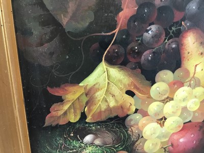 Lot 38 - After Edward Ladell oil on board - still life with fruit, signed A. Jemin?, 29cm x 39cm