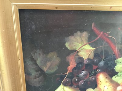 Lot 38 - After Edward Ladell oil on board - still life with fruit, signed A. Jemin?, 29cm x 39cm
