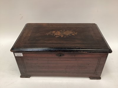 Lot 2419 - 19th century Swiss music box playing 8 airs, with inlaid top, 49cm across