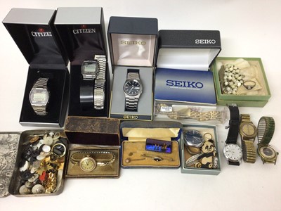 Lot 103 - 1920s ladies 9ct gold cased wristwatch, gold bar brooch, vintage costume jewellery and wristwatches